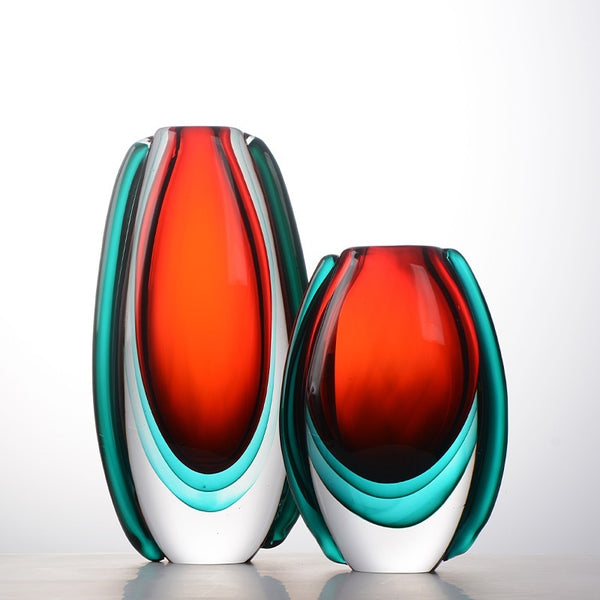 Jarrón Minimalista de Lujo Wabi-sabi Esmaltado en Rojo y Azul