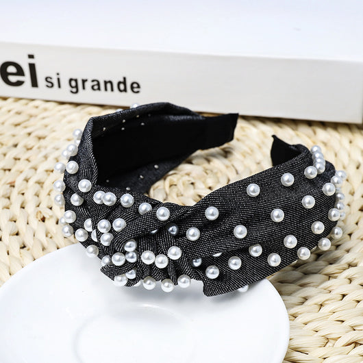 Diadema de Denim con Perlas para Mujer - Image 2