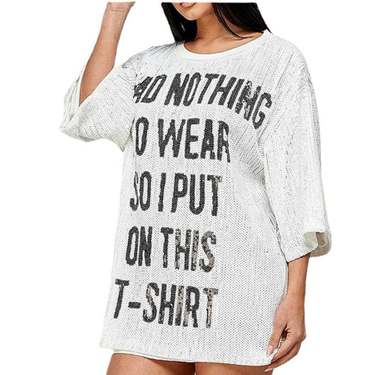 Playera Blanca para Mujer con Lentejuelas y Letras - Image 5
