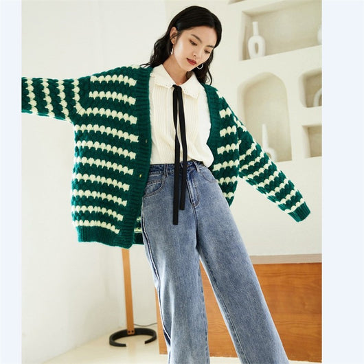 Cardigan Tejido a Rayas Mujer - Suéter Retro Holgado Multiuso - Image 4