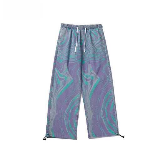 Pantalones Vaqueros Tie-Dye Lavados Hombre Marca Americana Corte Recto Casual con Cordón - Image 5