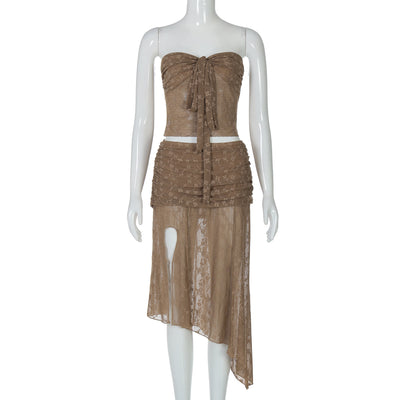 Falda Envolvente Midi de Encaje de Nylon con Corte Irregular - Image 6