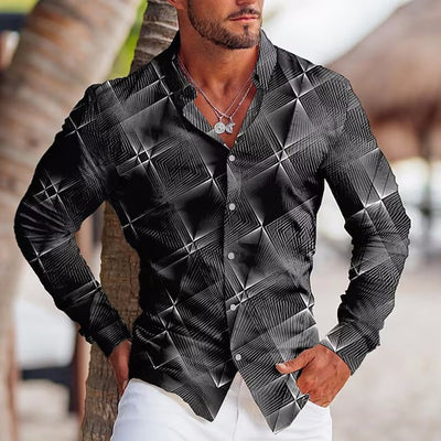 Camisa Estampada de Manga Larga con Solapa para Hombre - Image 22