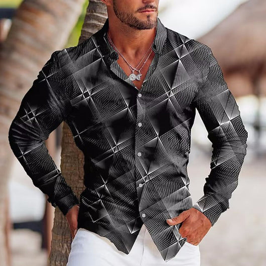 Camisa Estampada de Manga Larga con Solapa para Hombre - Image 22