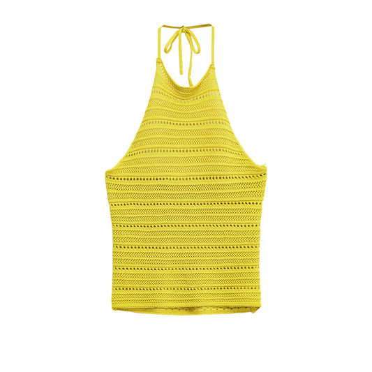 Suéter Tejido Hueco con Escote Halter para Mujer