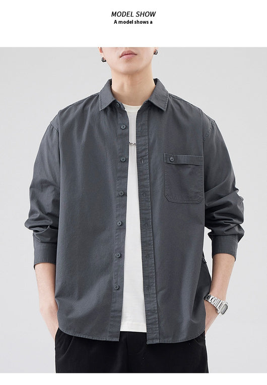 Camisa de Algodón Pesado Estilo Americano para Hombre - Image 26