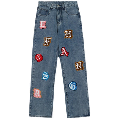 Jeans Desgastados con Letras Estampadas de la Calle