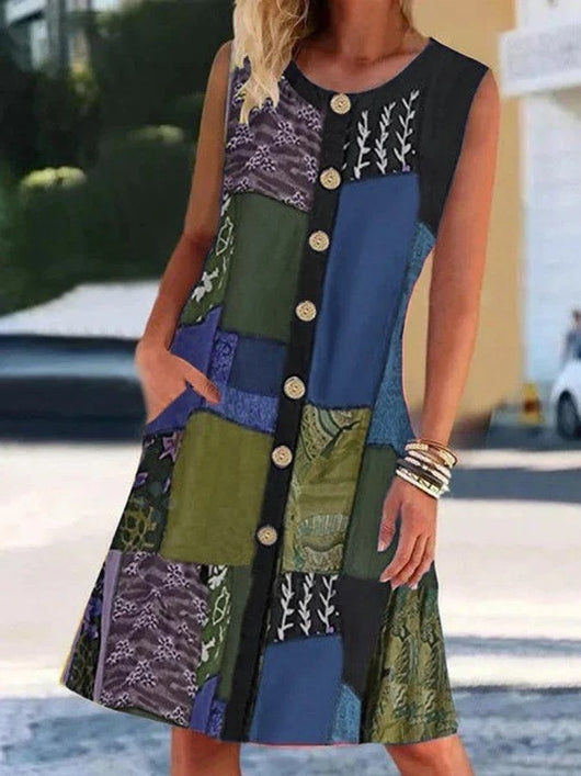 Vestido Sin Mangas con Cuello Redondo, Estampado y Bolsillos Contrastantes - Image 8