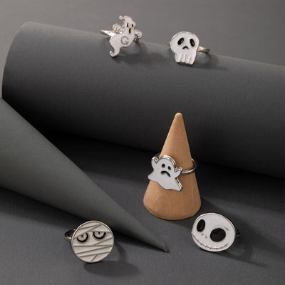 Juego de 5 Anillos de Calavera para Halloween — Blanco - Image 9