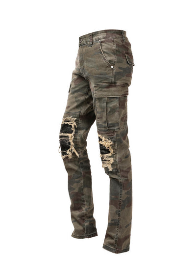 Jeans Camuflajeados Rotos con Detalles de Cuero y Diseño Desgastado - Image 6
