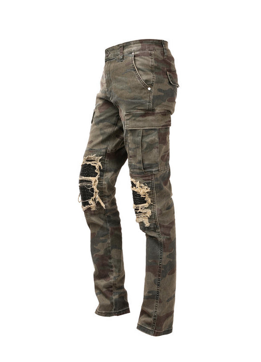 Jeans Camuflajeados Rotos con Detalles de Cuero y Diseño Desgastado - Image 6