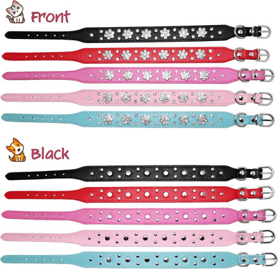 Collar de Cuero PU para Perros Pequeños y Medianos con Flores de Diamantes - Image 5