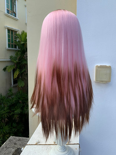 Peluca Degradado Rosa y Marrón Tierra con Personaje Animado - Image 3