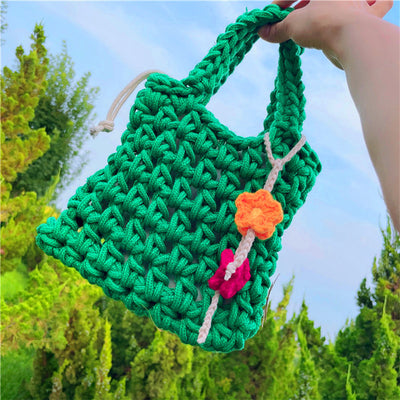 Bolso Tejido de Algodón con Hilo Grueso - Diseño Calado para Mujer - Image 9