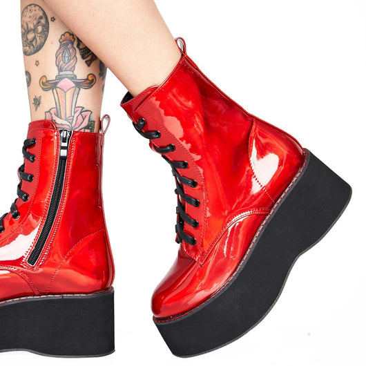 Botas Tobilleras de Charol con Plataforma y Cordones para Mujer - Image 11
