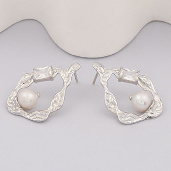 Aretes de Perla Barroca Plata Irregular para Mujer - Image 11