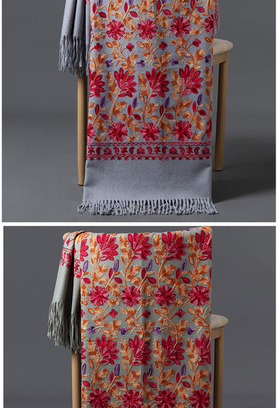 Bufanda Invernal Roja Bordada para Mujer - Flores de Primavera - Image 21