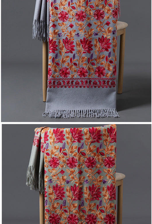 Bufanda Invernal Roja Bordada para Mujer - Flores de Primavera - Image 21