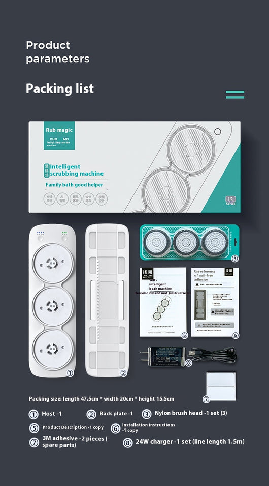 Three PBT brush head refills for an electric bath rubbing machine, packaged in a clear blister pack with a teal backing. - Image 11