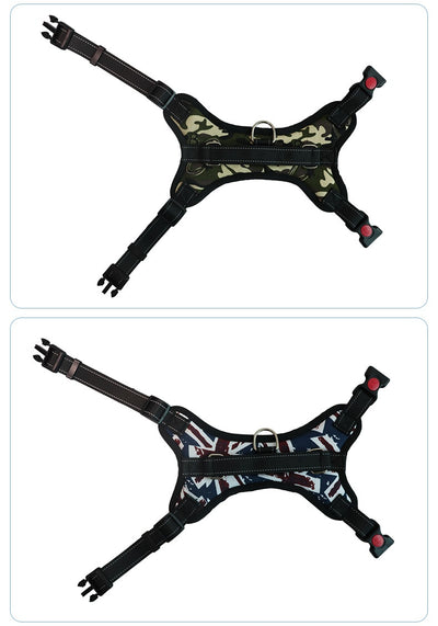 Blue and black pet harness with reflective stitching, a top handle, and red quick-release buckles. - Image 18