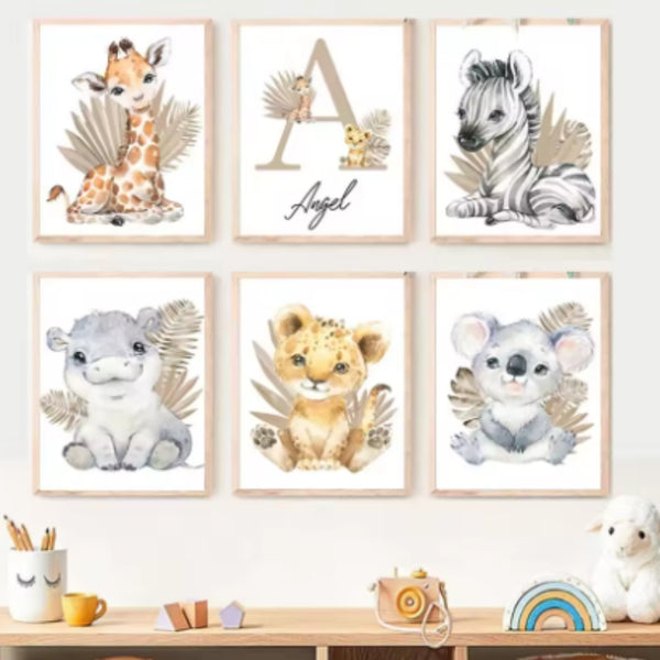 Cuadro Decorativo Lienzo Animales de la Selva para Habitación Infantil