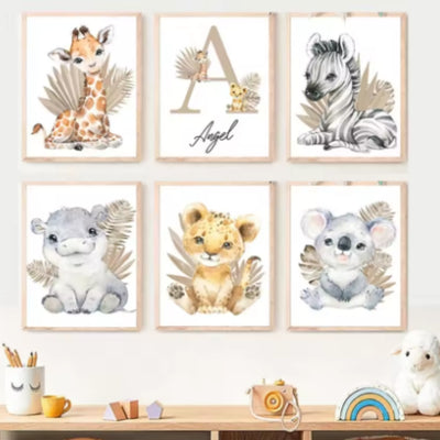 Cuadro Decorativo Lienzo Animales de la Selva para Habitación Infantil