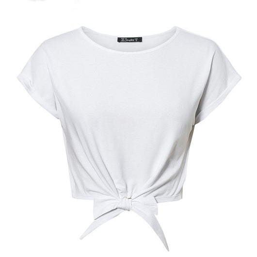 Camiseta de Algodón con Moño en Cuello Redondo - Image 11