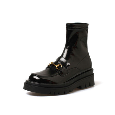 Botas Cortas de Cuero Genuino con Plataforma y Tacón Bajo - Estilo Casual Mujer - Image 5