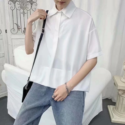 Camisa Suelta de Manga Corta en Color Sólido para Hombre - Image 7