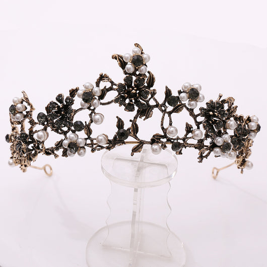 Corona Nupcial Barroca con Perlas y Diamantes Negros Floral - Image 16