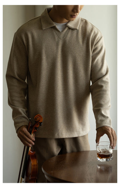 Polo Manga Larga Hombros Caídos Cuello V para Hombre - Image 15