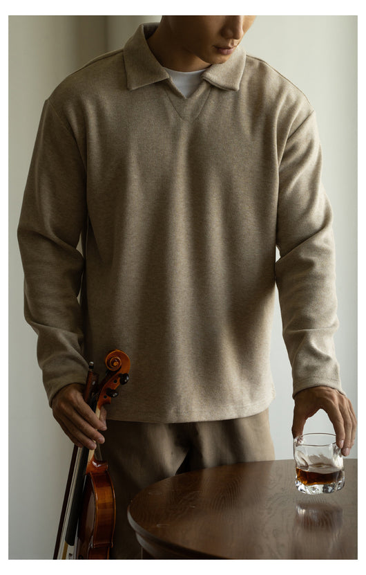 Polo Manga Larga Hombros Caídos Cuello V para Hombre - Image 15