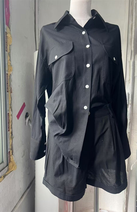 Conjunto de Lino y Algodón: Blusa Suelta de Manga Larga + Short de Cintura Alta - Image 14