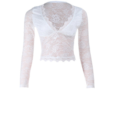 Blusa Elegante de Encaje con Escote en V y Mangas Largas - Image 18