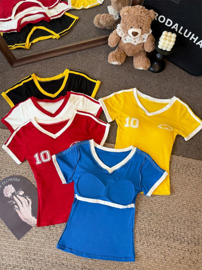 Blusa Retro Cuello V Contraste Hombros Descubiertos - Image 33