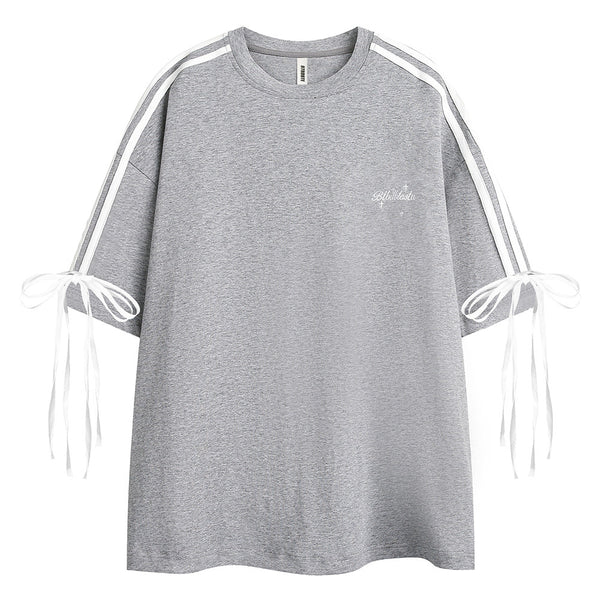 Camiseta de Hombre a Rayas con Cordones y Manga Corta