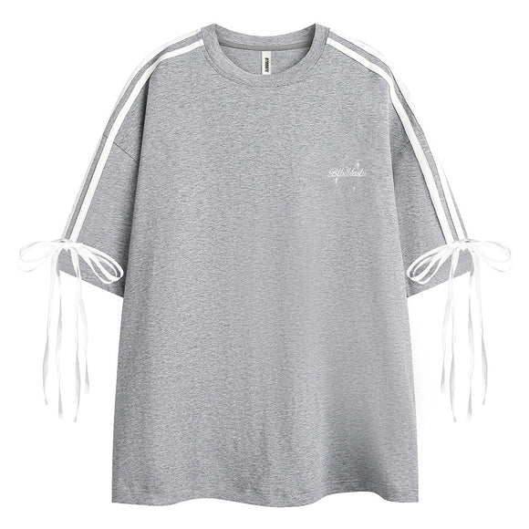 Camiseta de Hombre a Rayas con Cordones y Manga Corta
