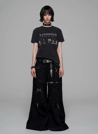 Camiseta Punk Rock Vintage Estampada de Algodón Lavado - Image 9