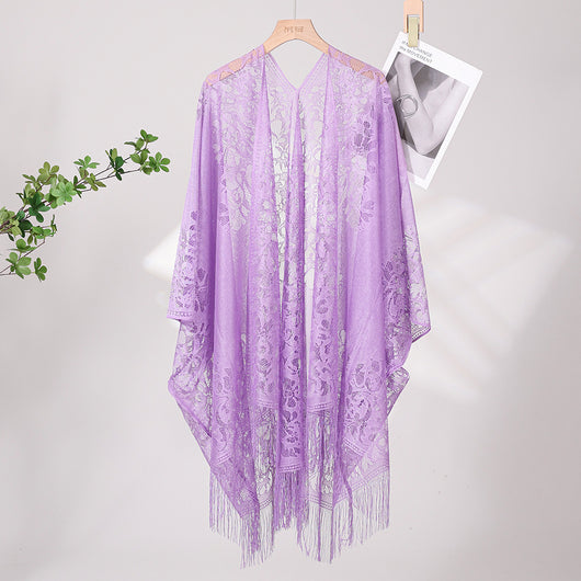 Chal Ligero de Encaje con Flecos para Mujer - Perfecto para Verano - Image 9