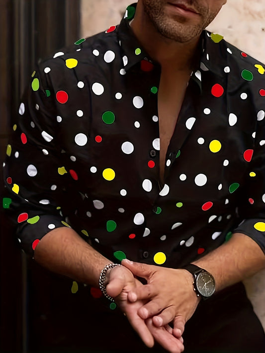 Camisa Manga Larga con Lunares para Hombres y Adolescentes