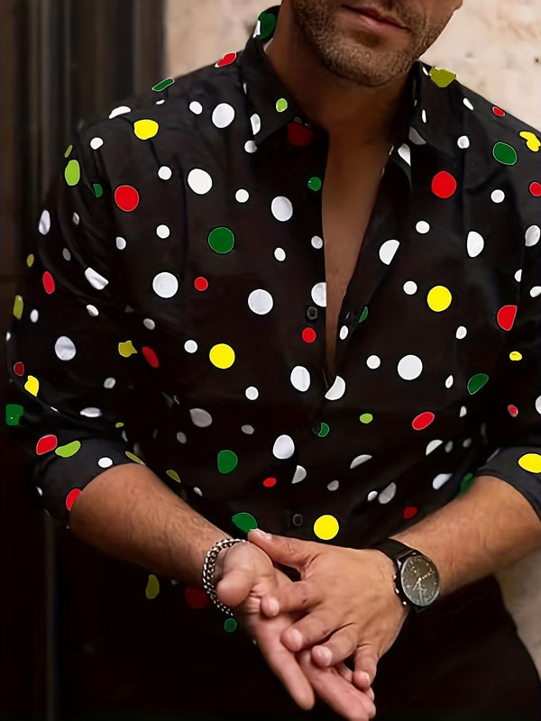 Camisa Manga Larga con Lunares para Hombres y Adolescentes