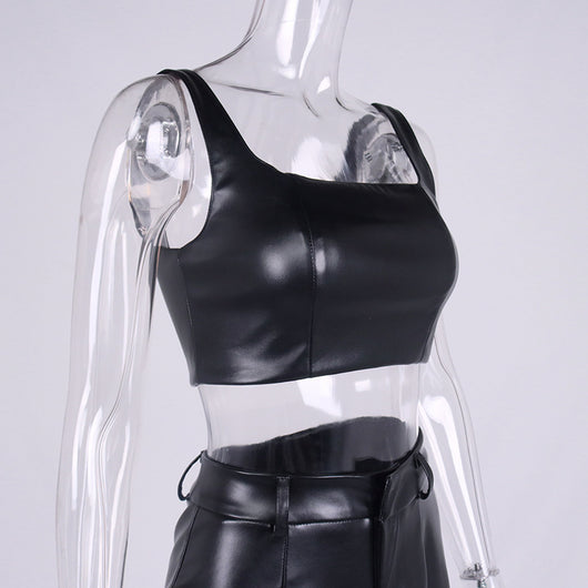 Conjunto de Dos Piezas: Chaleco Crop y Pantalón de Cuero - Image 10