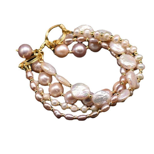 Pulsera Multicapa de Perlas Barrocas de Agua Dulce Natural