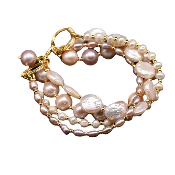 Pulsera Multicapa de Perlas Barrocas de Agua Dulce Natural