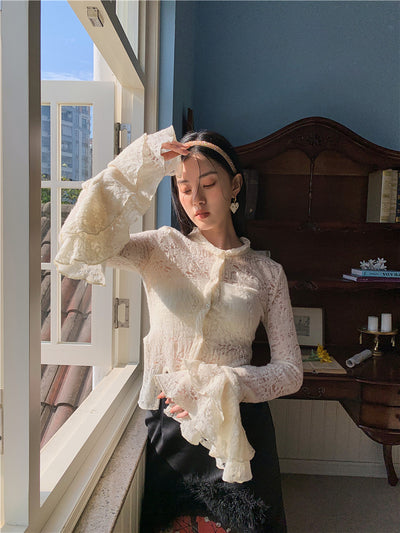 Blusa de Encaje con Patchwork y Mangas Volantes - Image 19