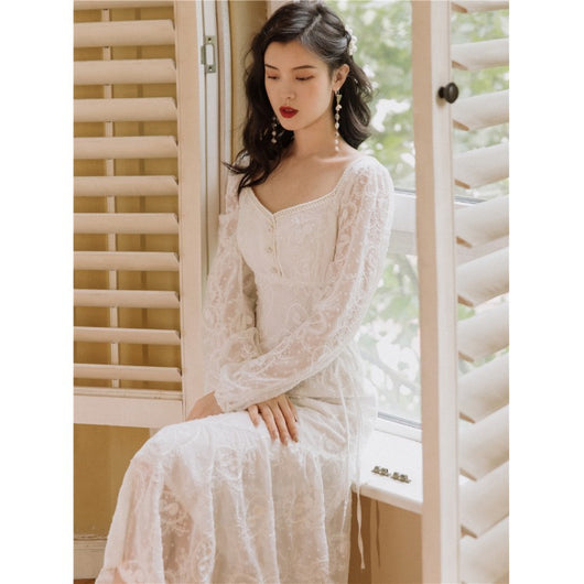 Vestido Blanco de Manga Larga Primer Amor - Estilo Romántico para Citas - Image 5