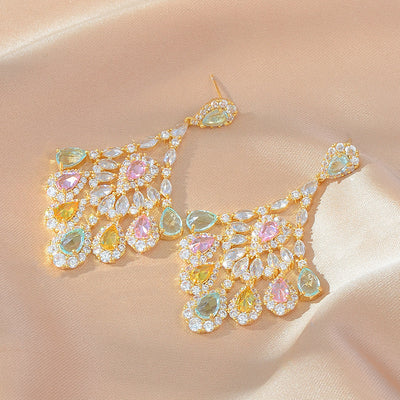 Aretes de Plata S925 con Circonitas Multicolores Incrustadas a Mano