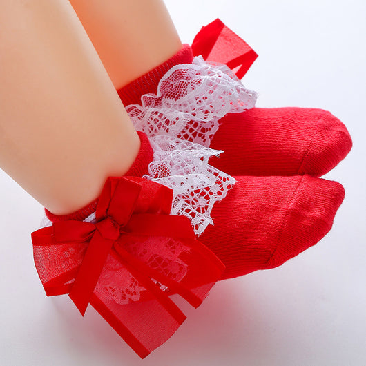 Calcetines de Danza para Niñas con Encaje y Moño Adorable - Image 2