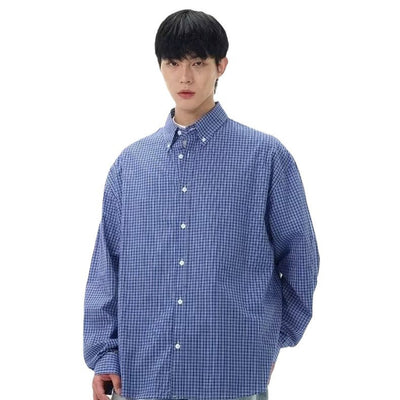 Camisa Clásica de Cuadros Azul Retro para Hombre - Image 5