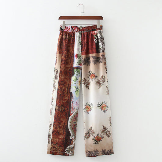 Pantalones de Cintura Alta Elástica con Estampado Patchwork - Image 9